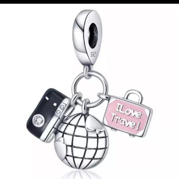 Charm for Bracelet S925 fit Pandora Bracelet I love Travel - Picture 3 of 4